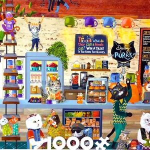 🐈 CEACO ‘Cat Cafe’ 1000+EZ-2-Hold Larger Size Pieces Jigsaw Puzzle with Poster